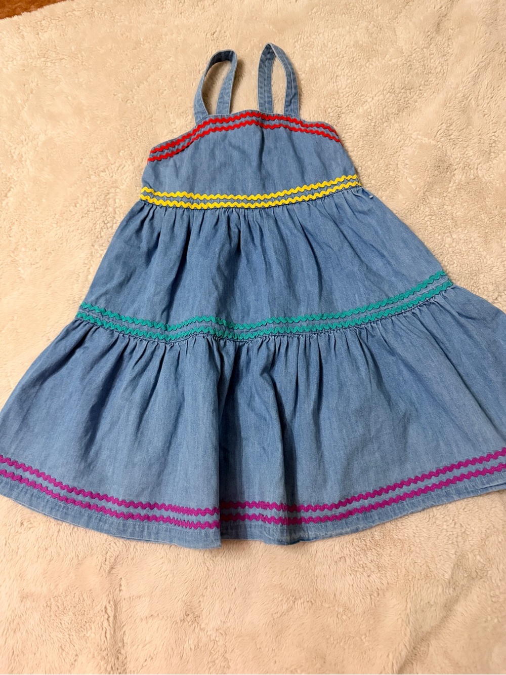 Hanna Andersson 120 cm 6 7 Straps Denim Blue Chambray Tier Girls Sundress